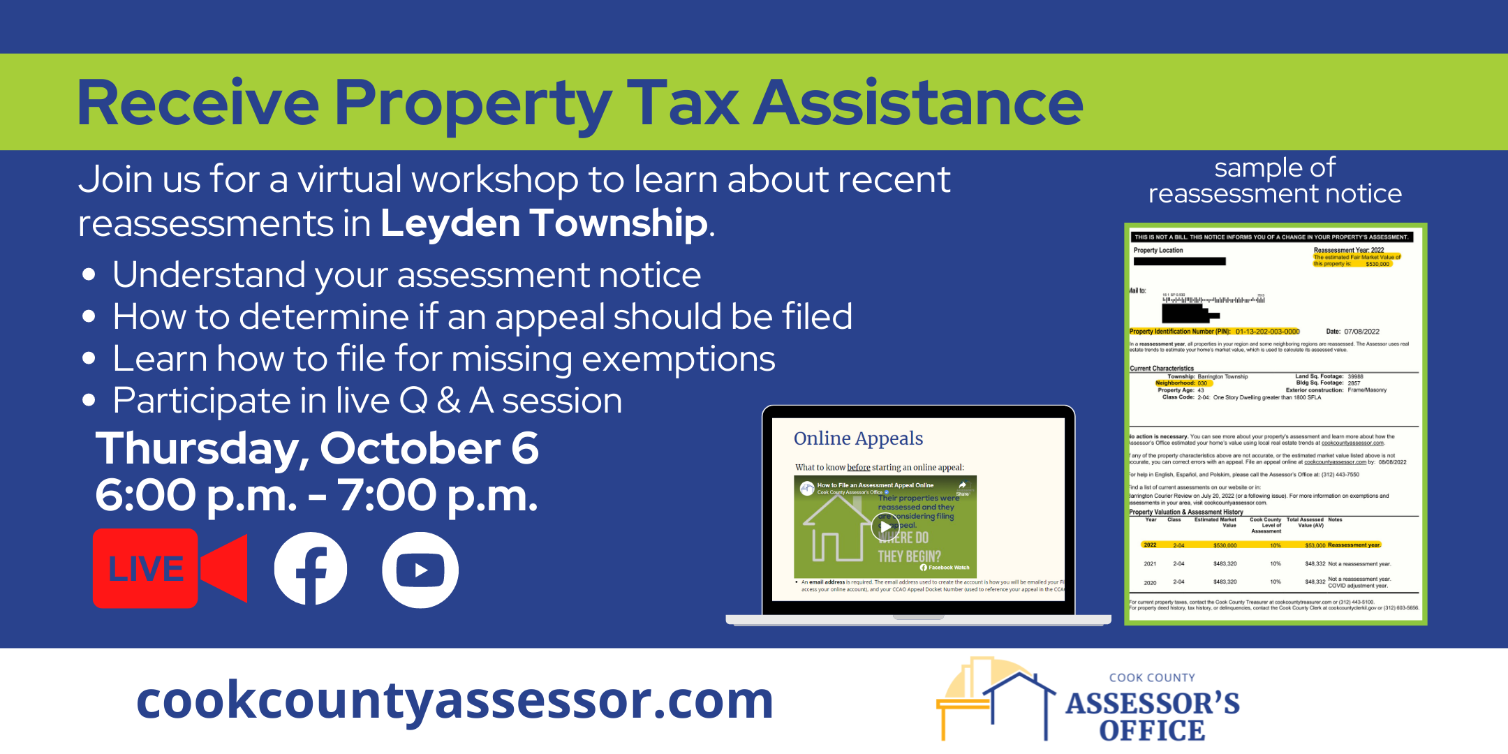 Receive Property tax assistance leyden township virtual webinar Thursday October 6