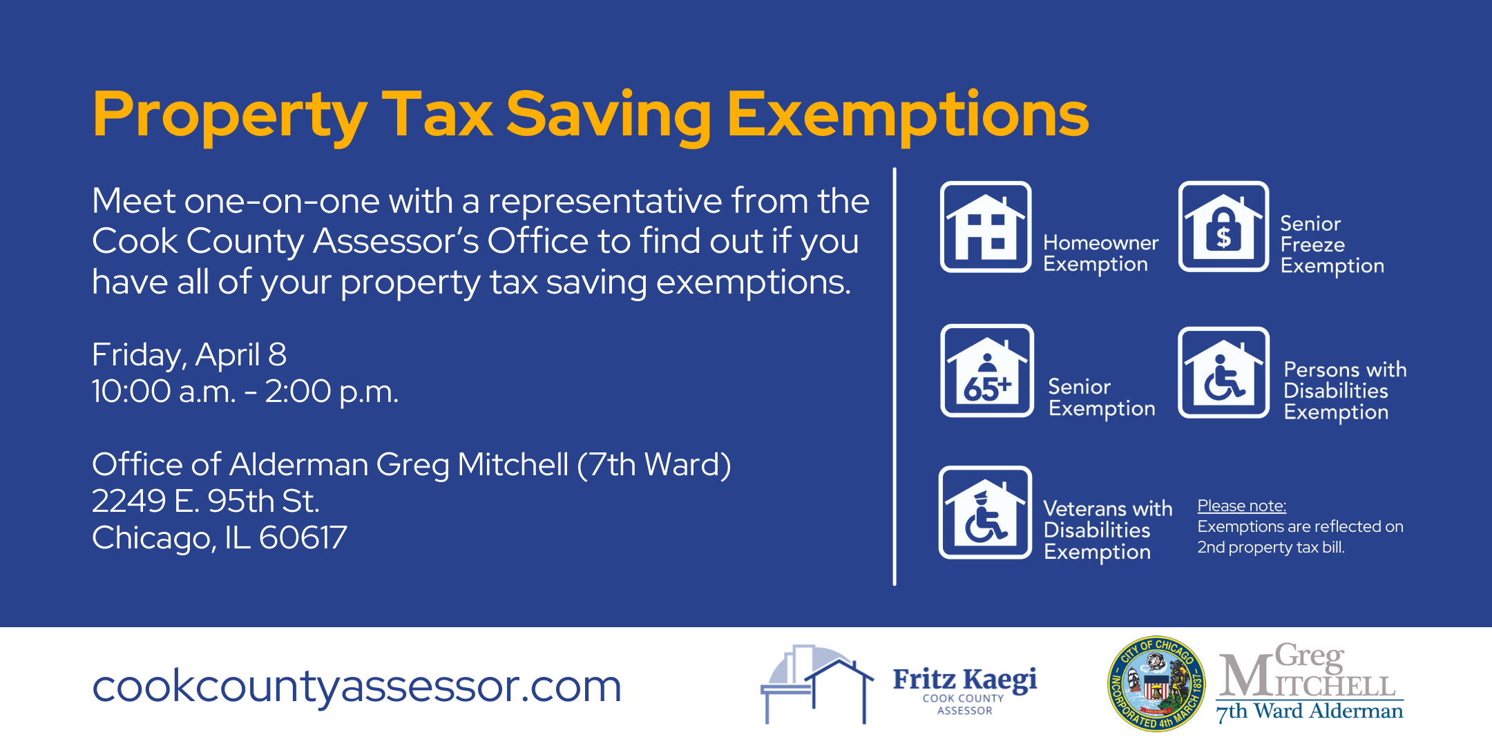 April 8 property exemption assistance at alderman mitchell office