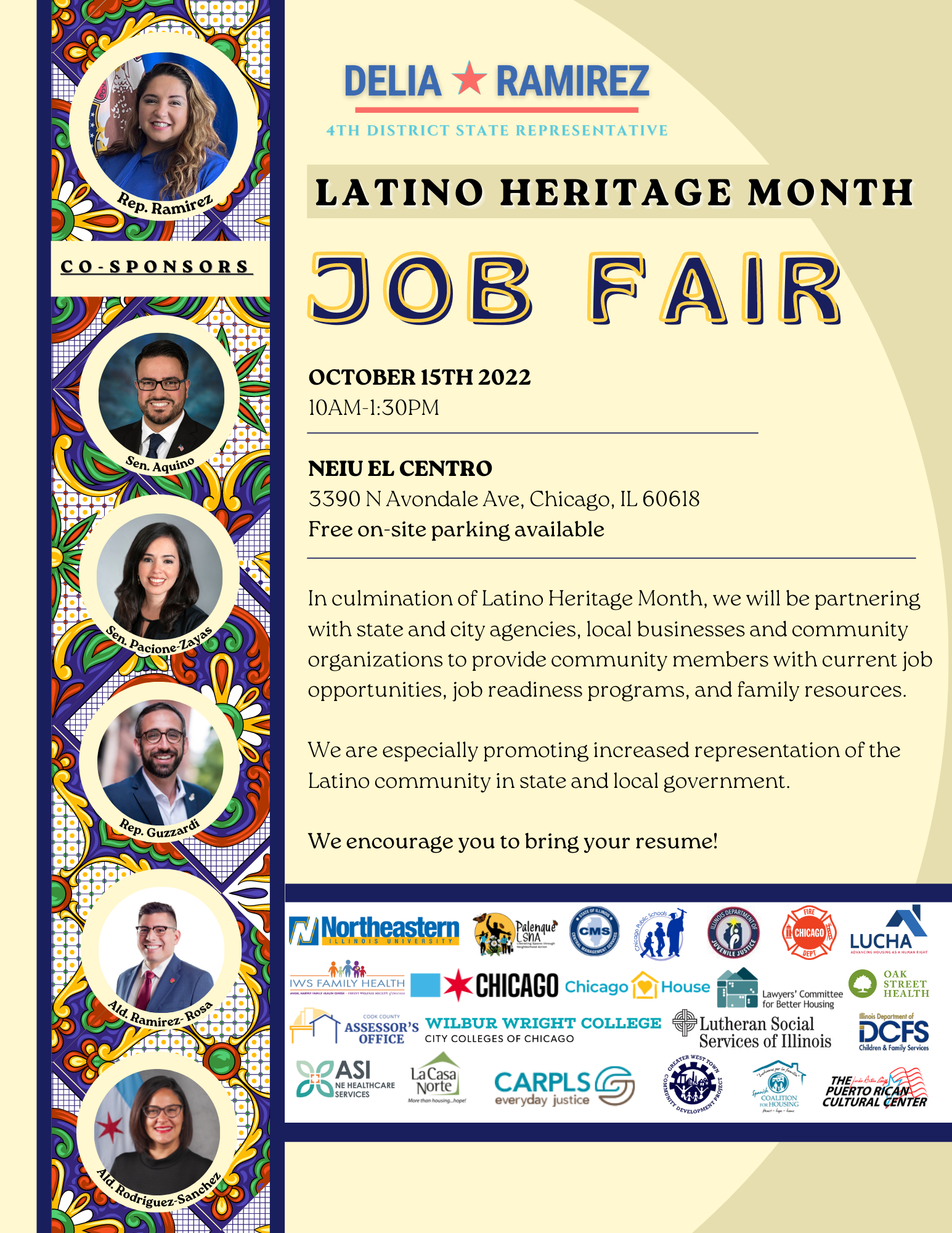 English flyer Latinx Heritage Month Job and Resource Fair October 15