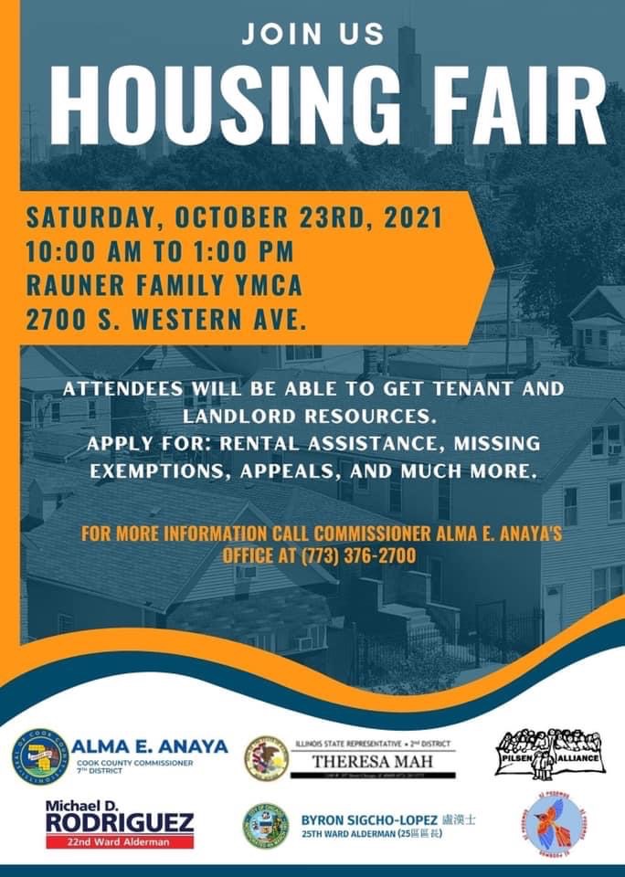Housing Fair flyer. Saturday October 23, 2021 from 10AM to 1PM at Rauner Family YMCA located at 2700 S. Western Ave