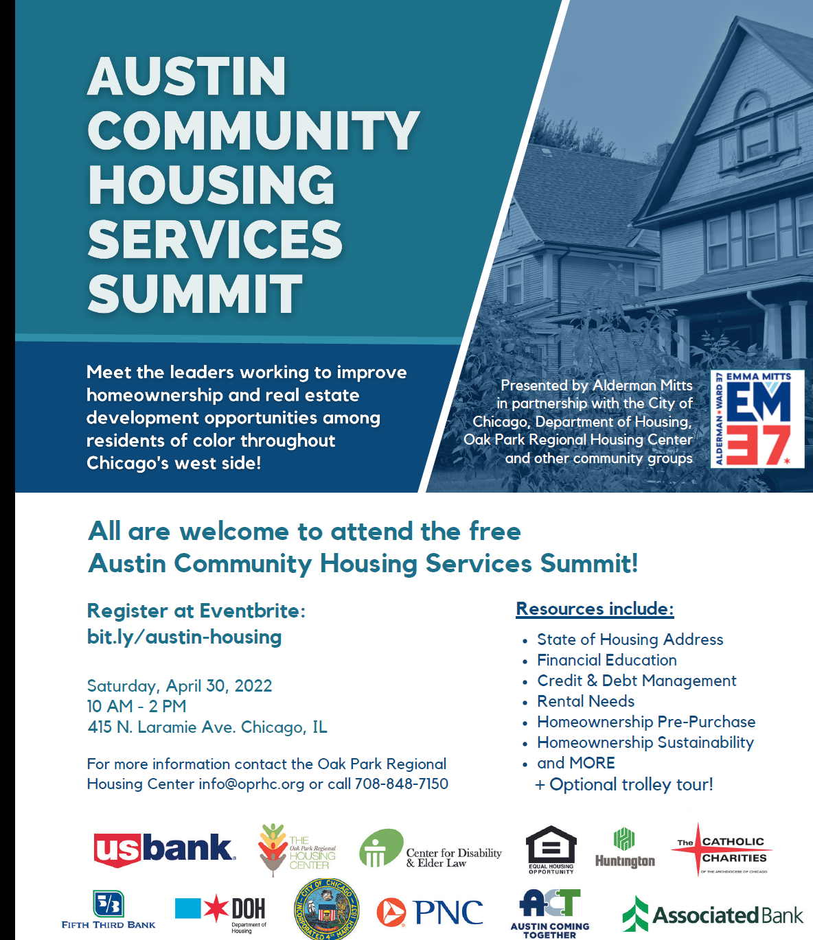 Flyer for Austin Community Housing Services Summit on April 30, 2022