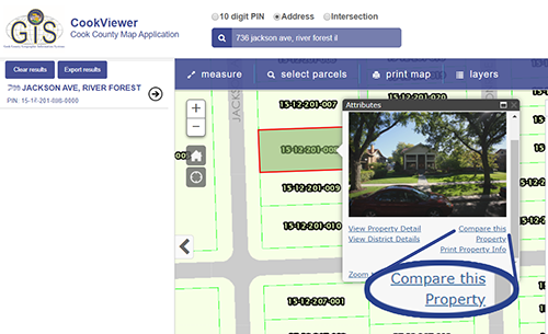 First, find your property on cook viewer. Then click on it. Then click on comparable properties.